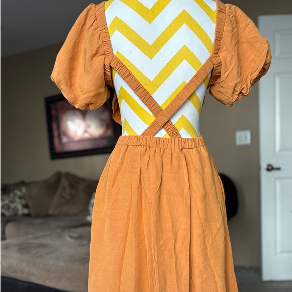 Astr Mustard Puff Sleeve Midi Dress - Picture 3 of 16
